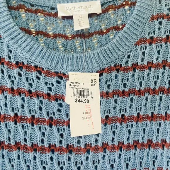 Motherhood Maternity Striped Pointelle Maternity Sweater Provincial Blue XSM - Picture 5 of 8